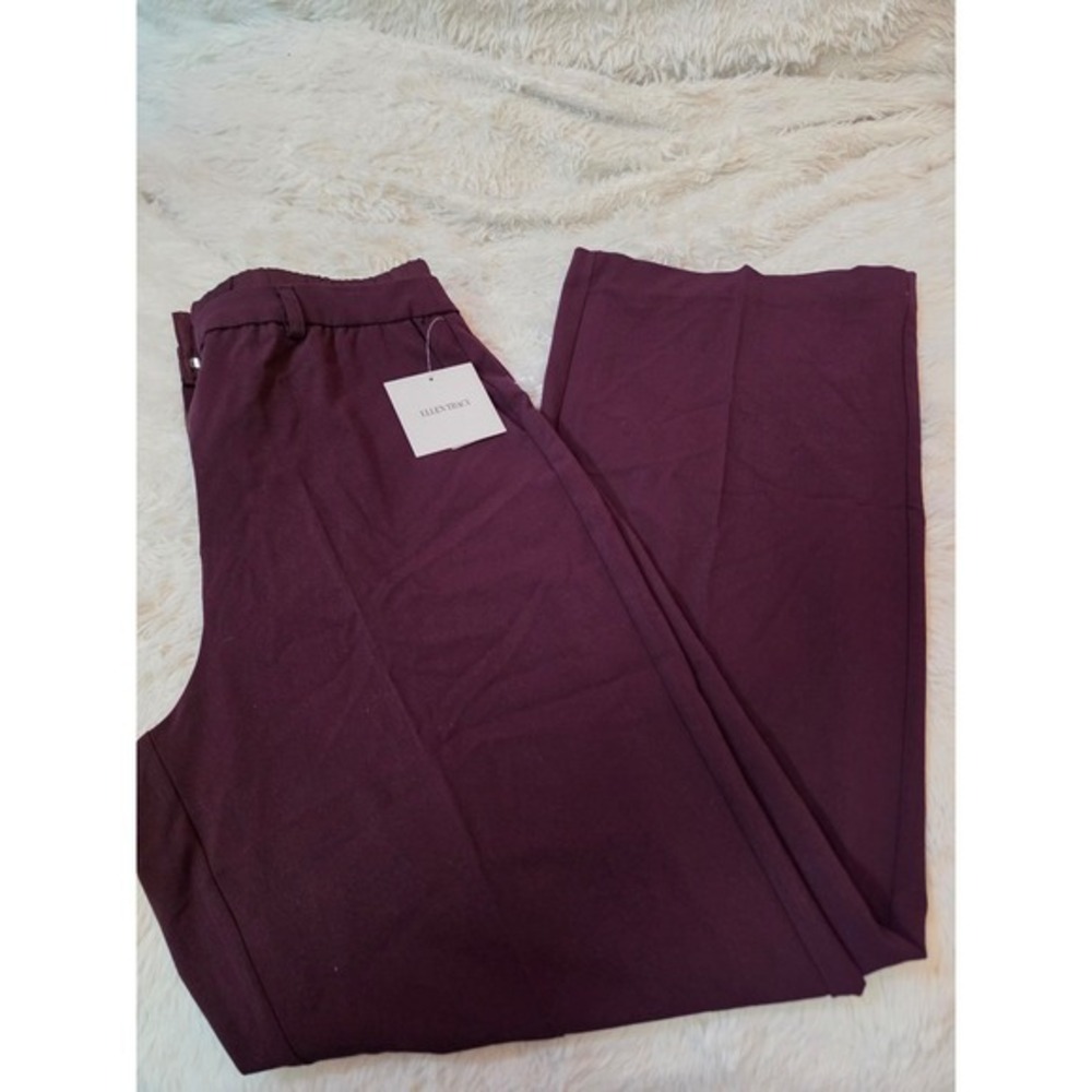 Ellen Tracy Wide Leg Dress Pants Medium Burgundy Crepe Elastic Back NWT